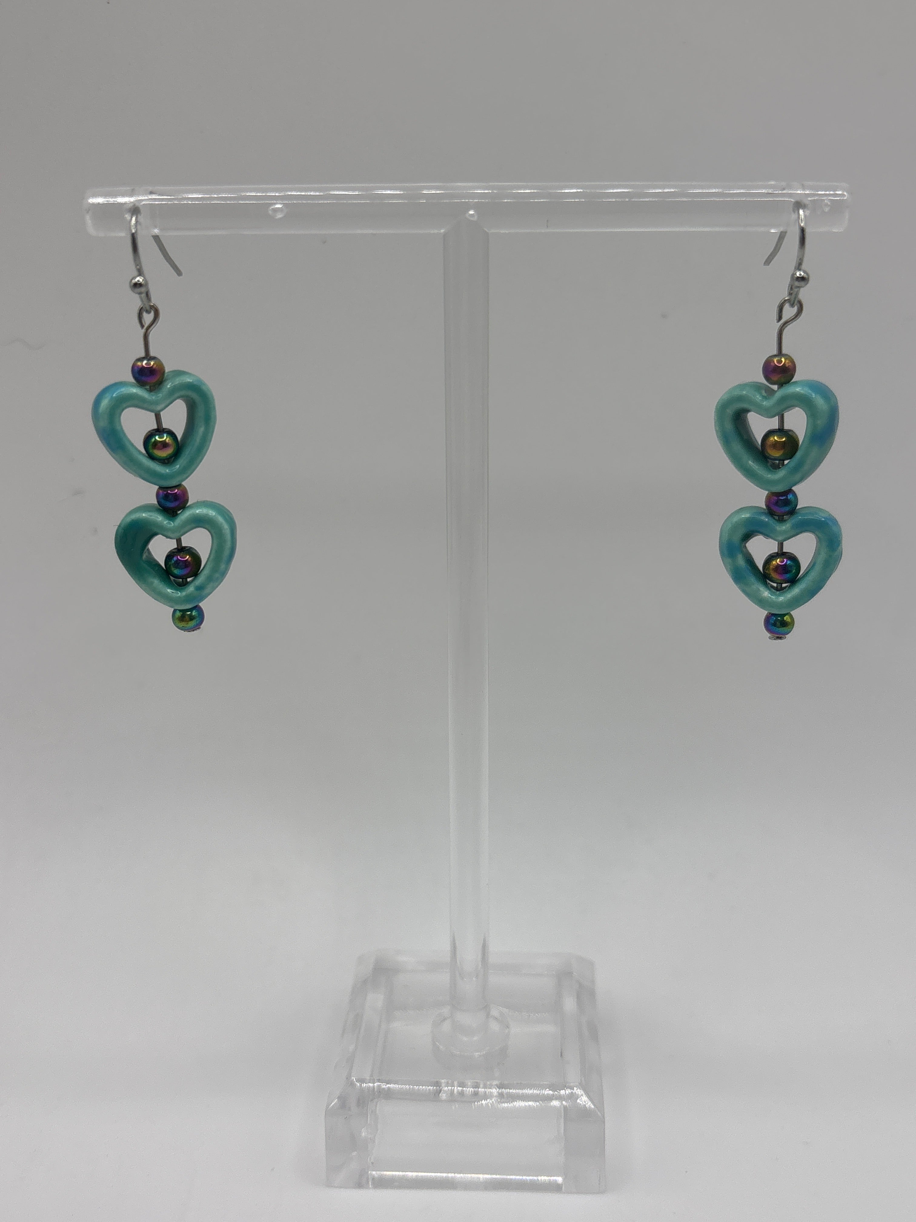 Turquoise double heart silvertone