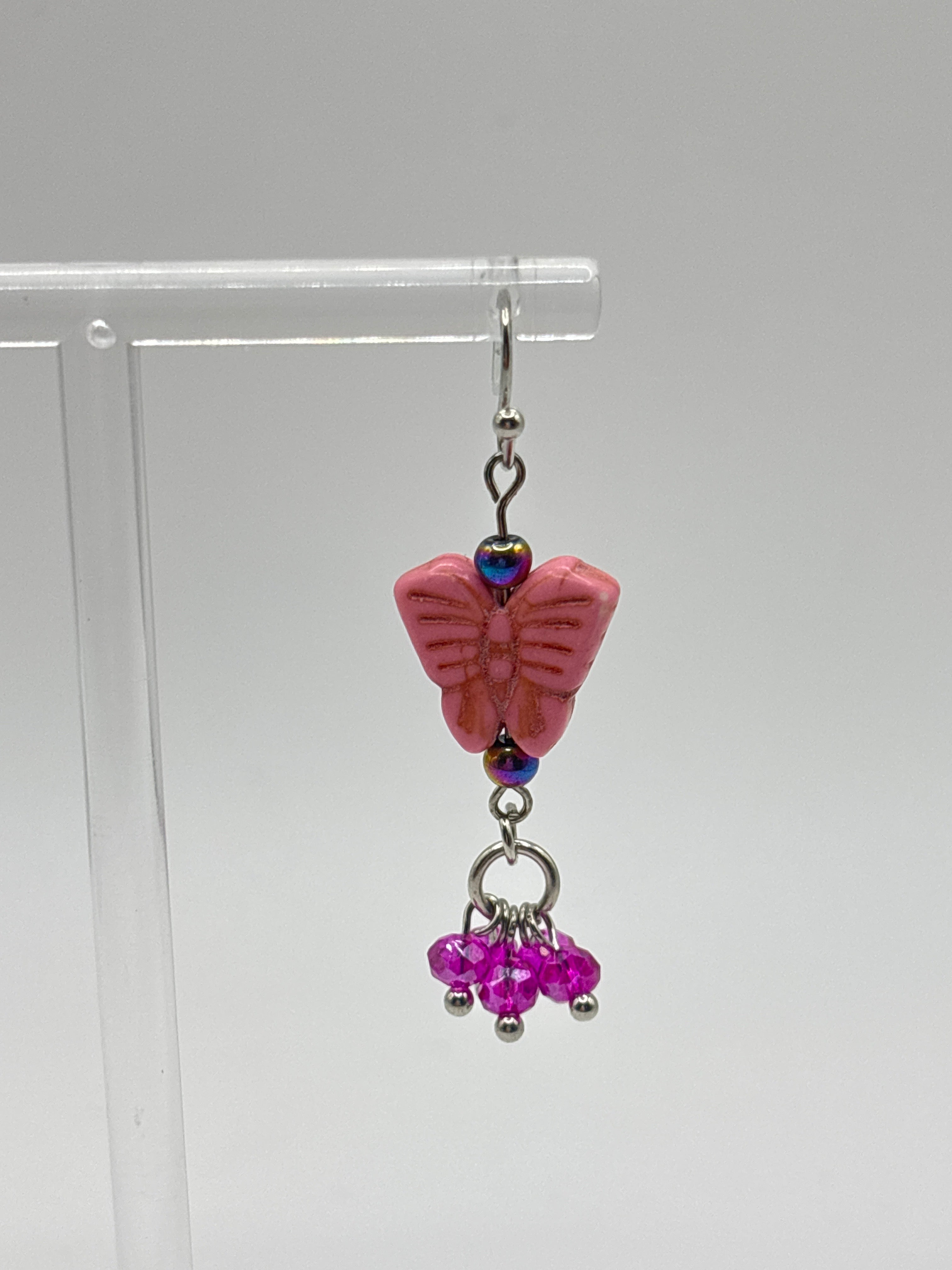 Pink butterfly with dangle beads