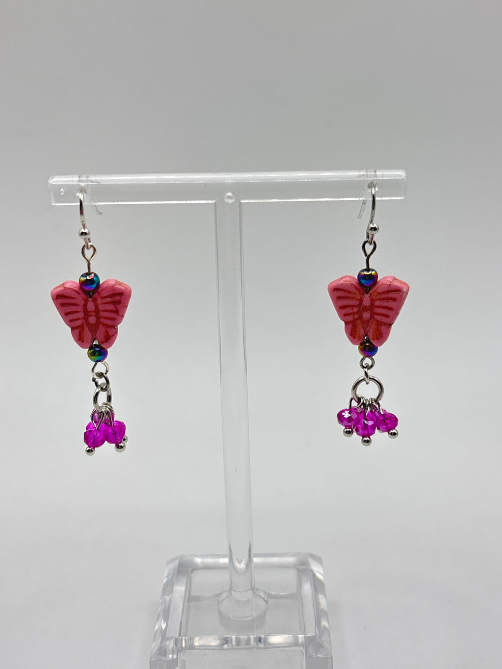 Pink butterfly with dangle beads