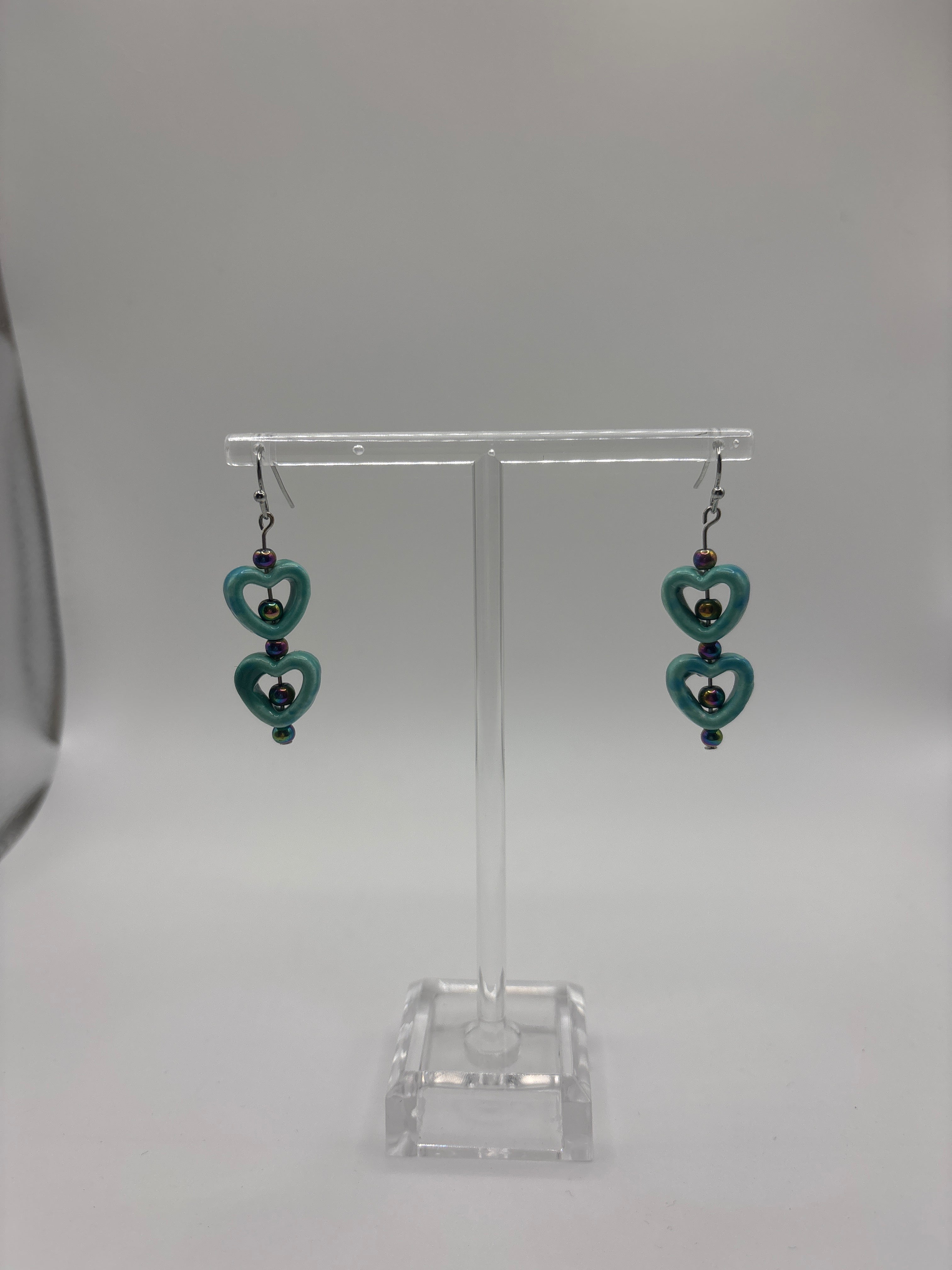 Turquoise double heart silvertone