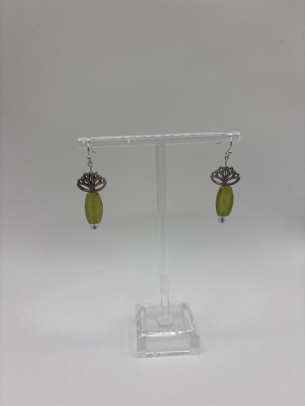 Lotus flower in silver tone with green bead