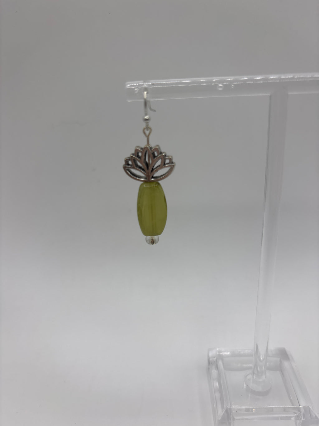 Lotus flower in silver tone with green bead