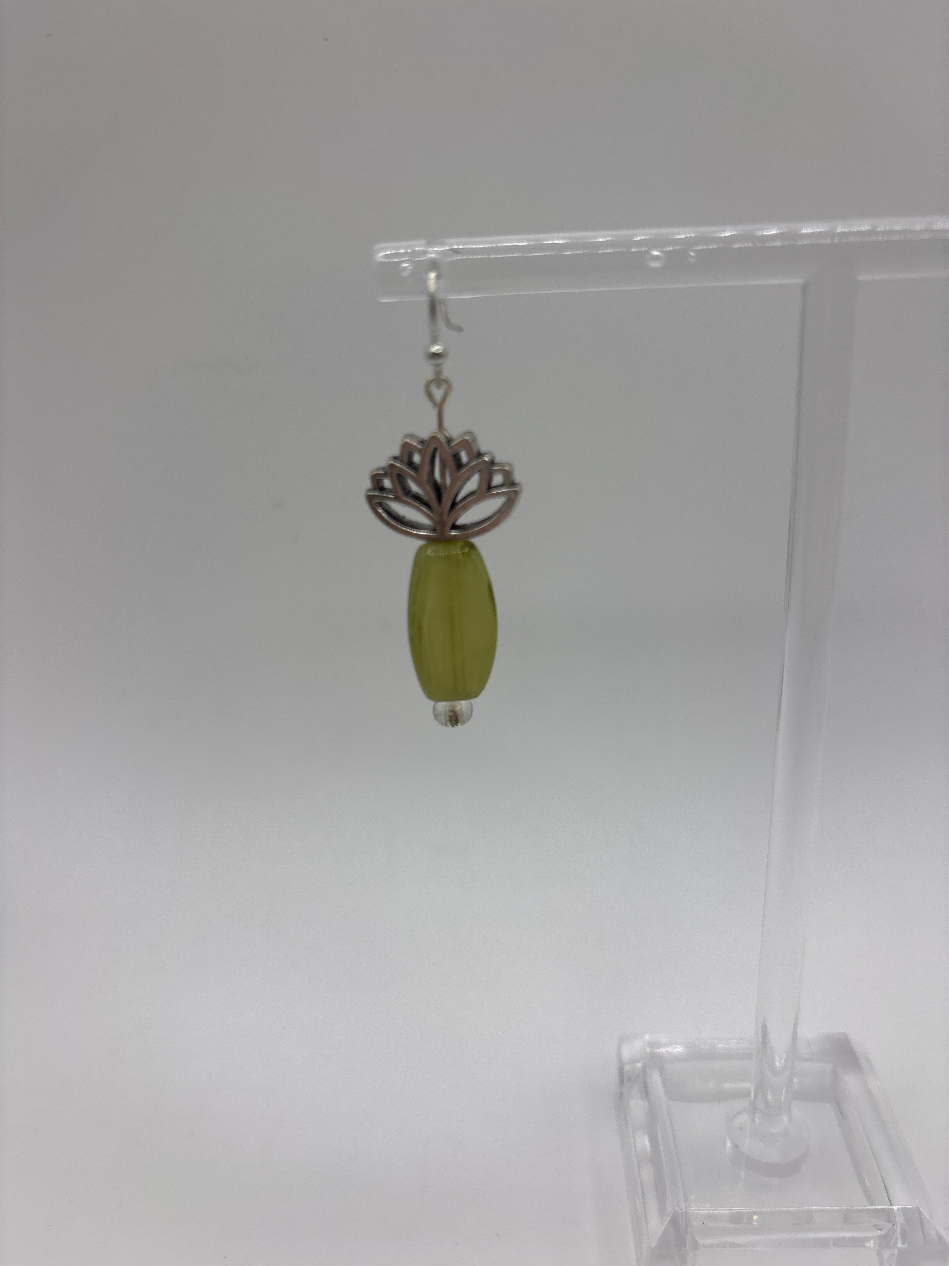 Lotus flower in silver tone with green bead