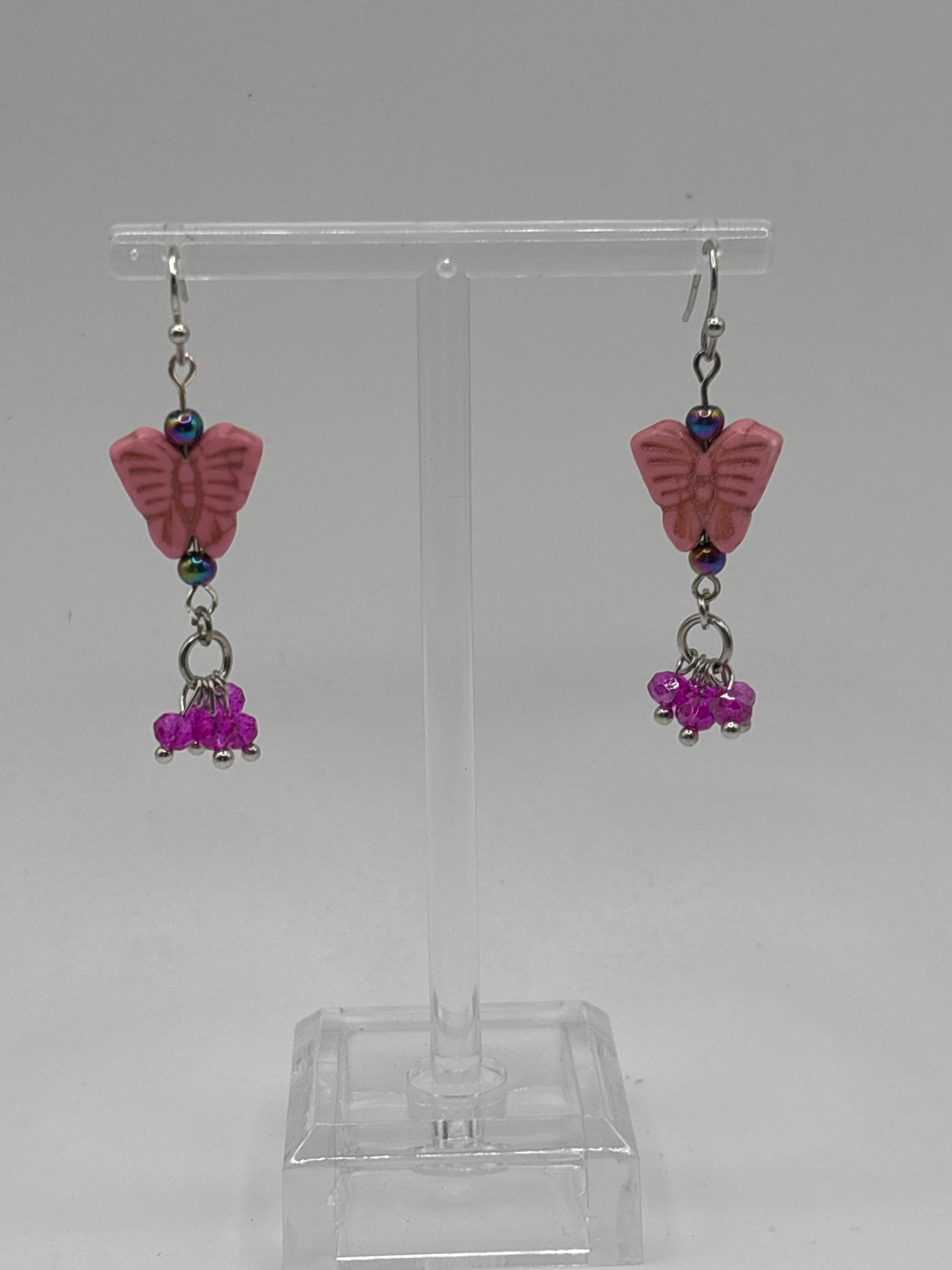 Pink butterfly with dangle beads
