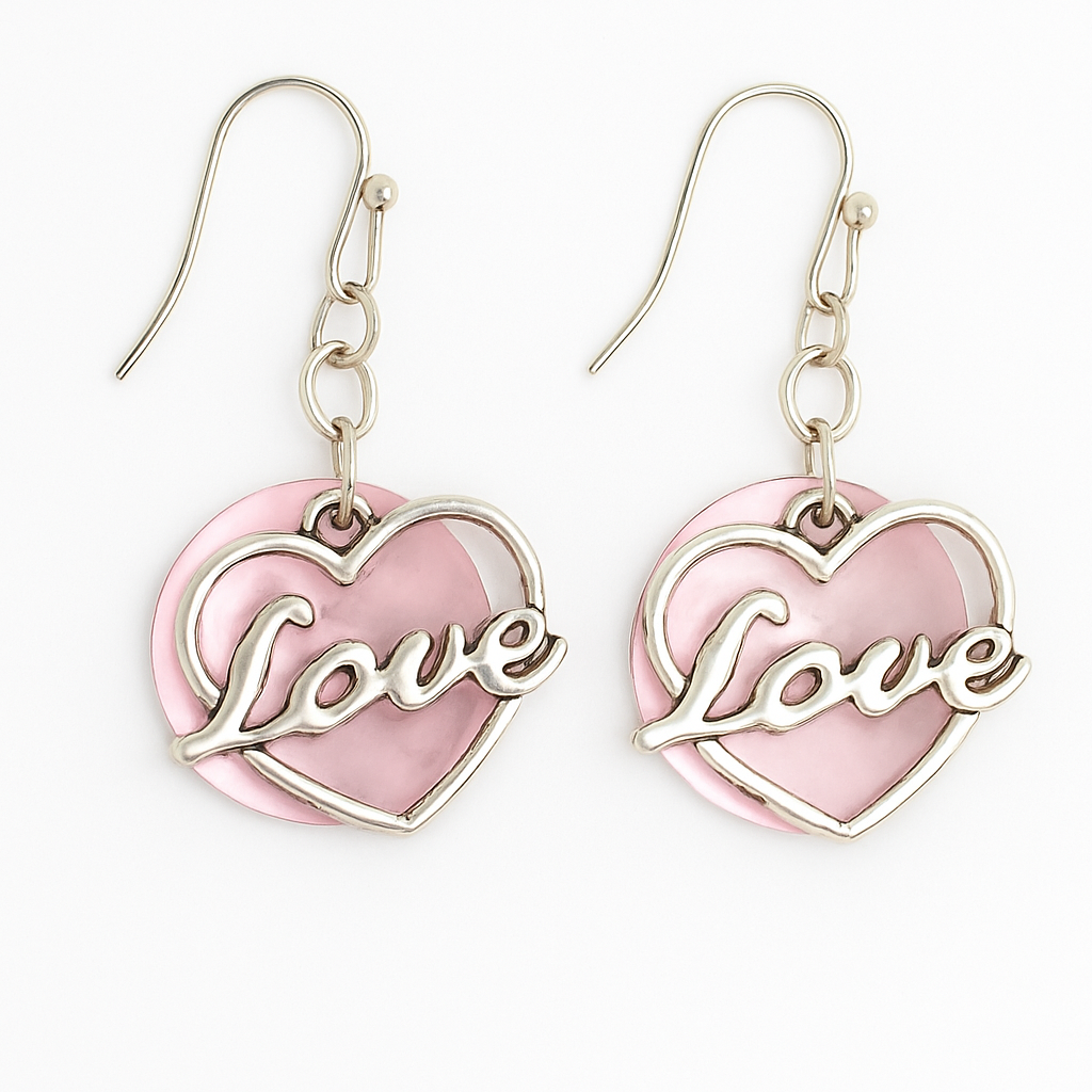Love in silver on pink shell