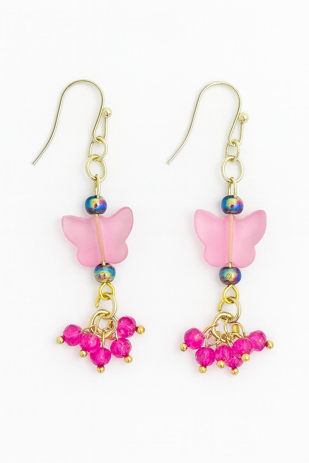 Pink butterfly with pink dangle with gold