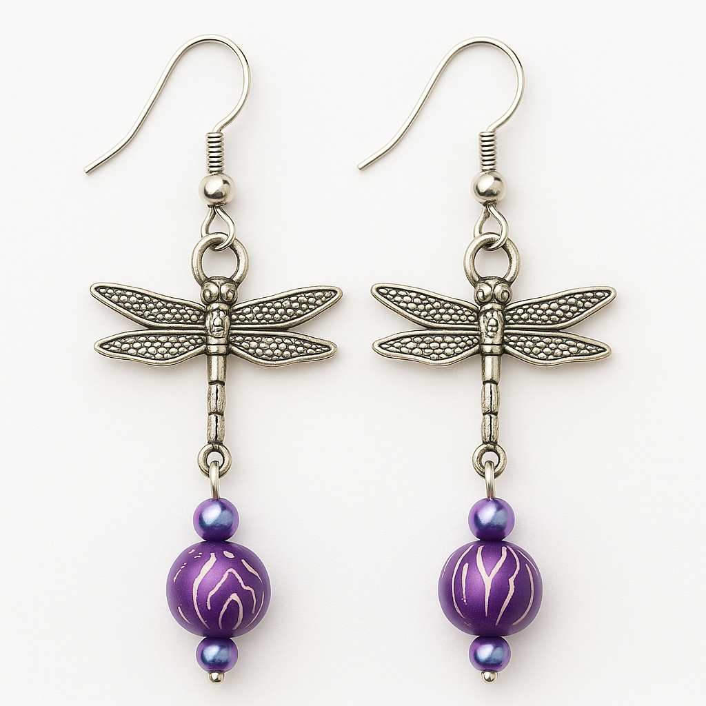 Dragonfly with purple and iridescent beads