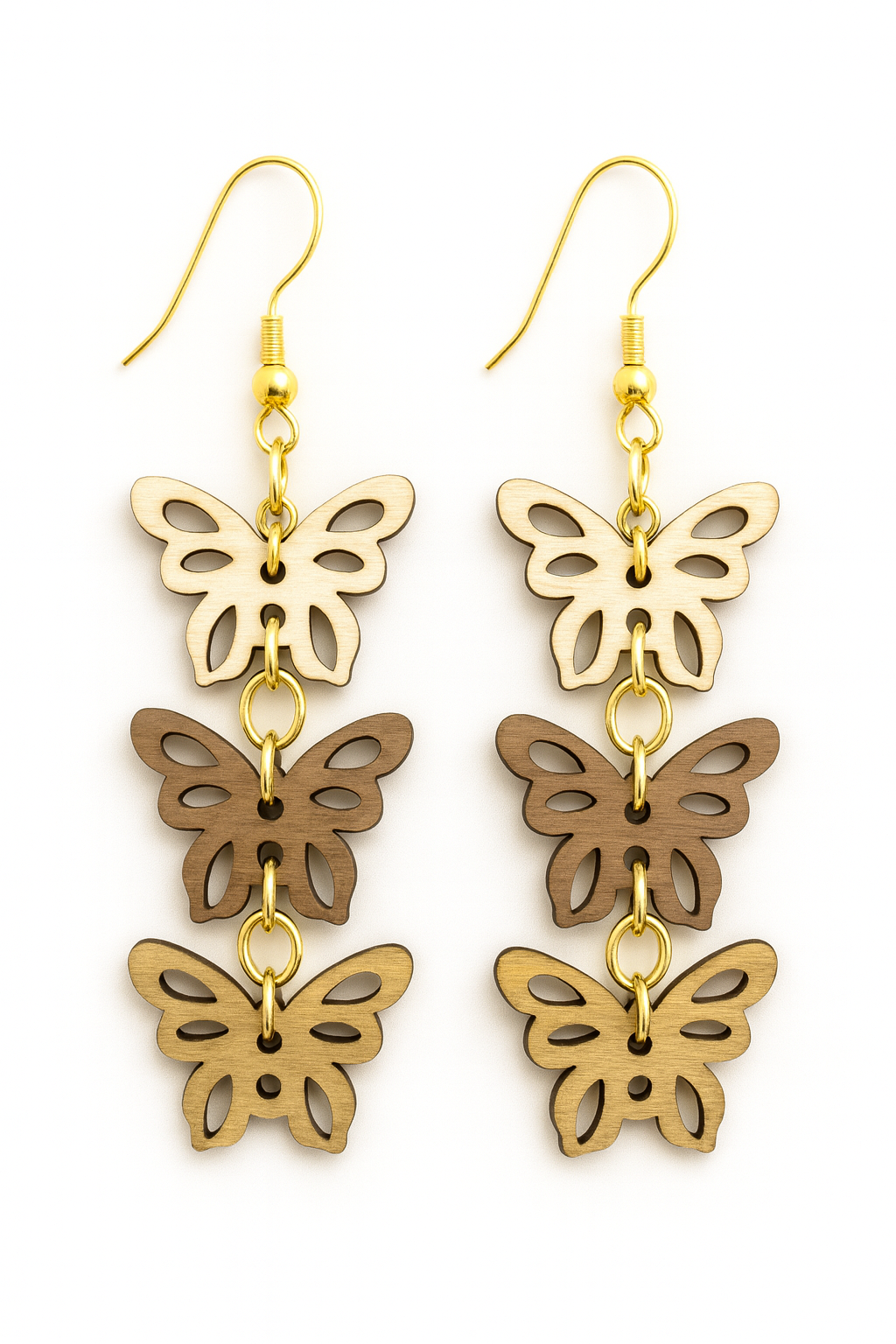 The Gwen- wood ombré butterflies, nude, bronze and gold