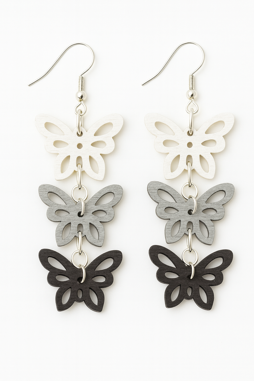 The Staci - wood butterflies, gradient white, grey and black