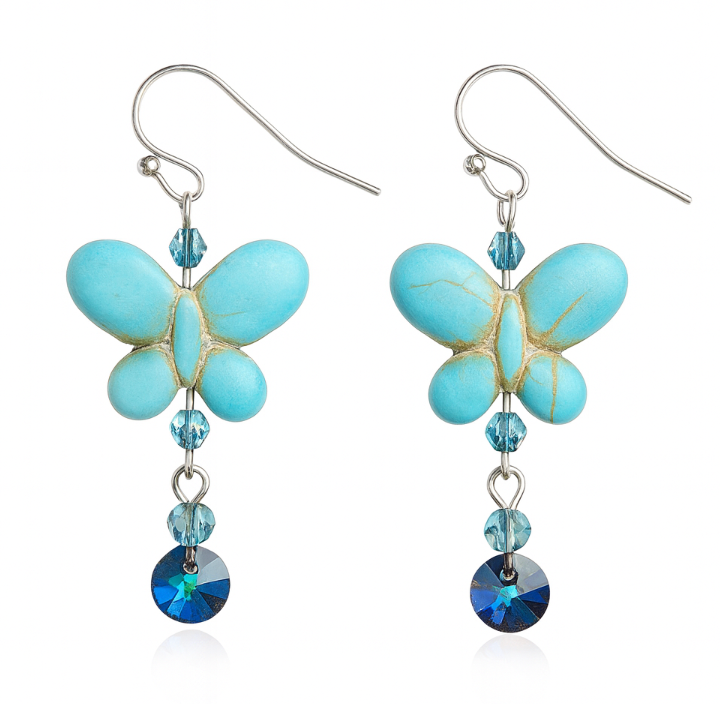 Turquoise small butterfly with iridescent bead