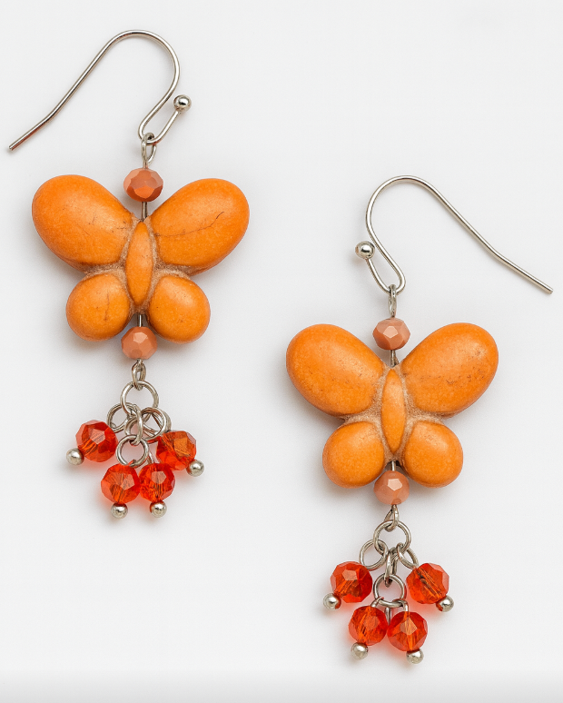 Orange butterfly with orange dangle beads