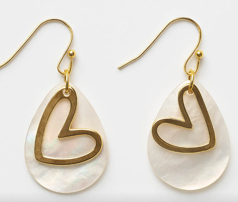 Teardrop white shell with gold tone heart