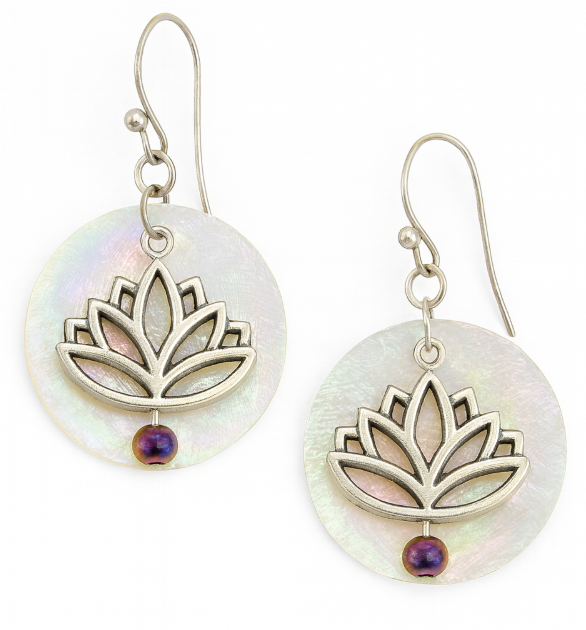 Silver tone lotus flower on iridescent shell