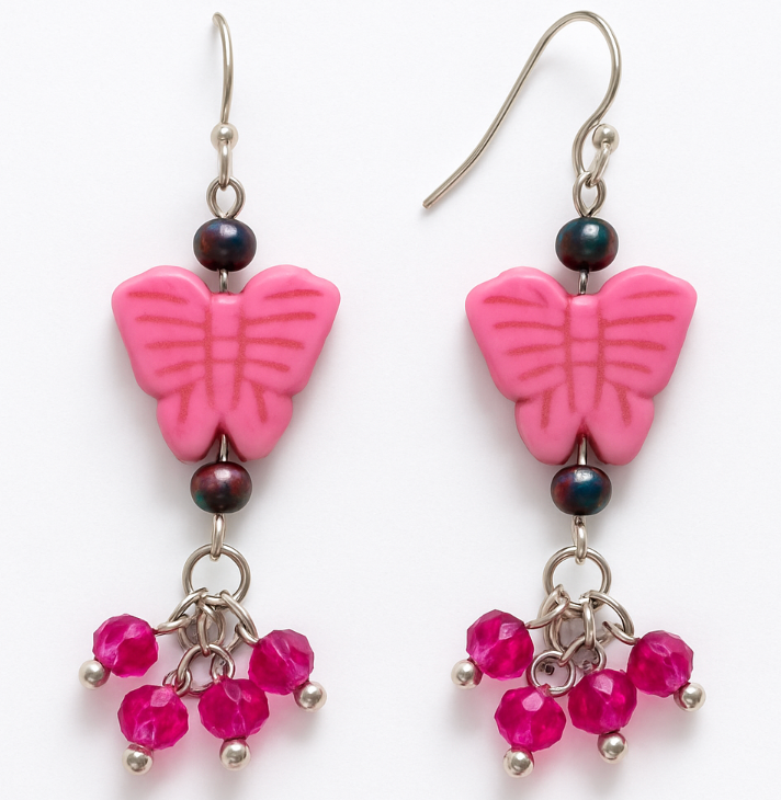 Pink butterfly with dangle beads