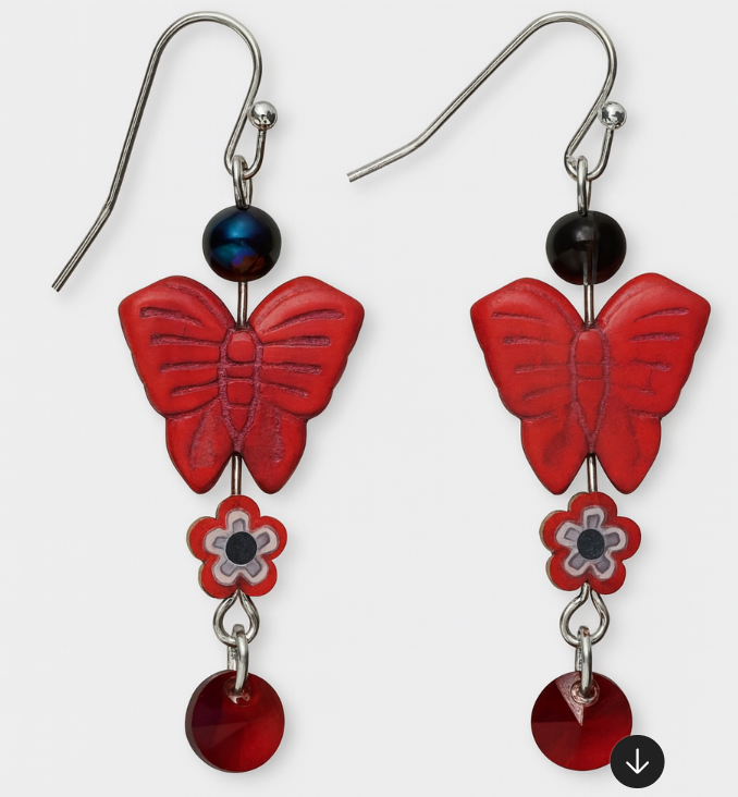 Red butterfly with red flower and dangle