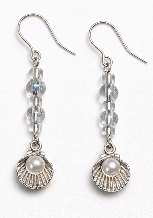 Silver tone shell with pearl and double bubble