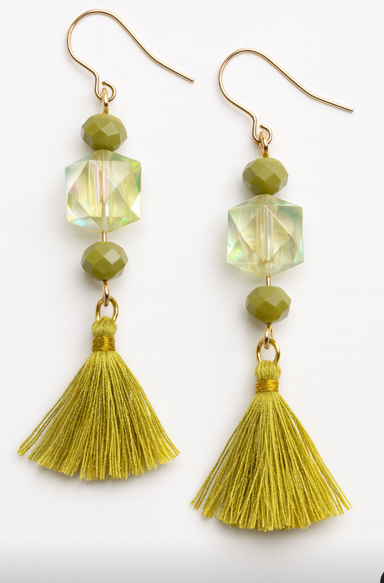 Peridot green crystal and tassel