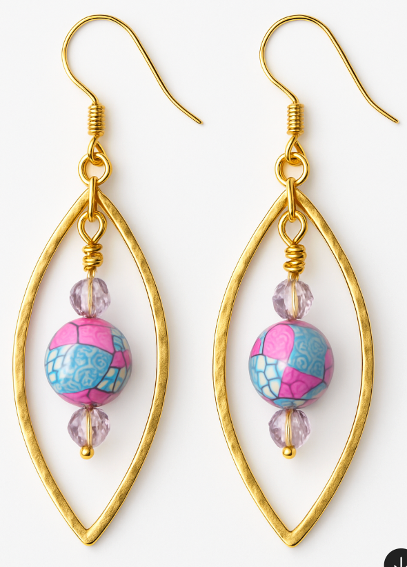 Goldstone hardwired pink multicolor bead with purple accents