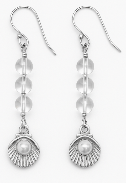 Triple buble silver tone shell with pearl