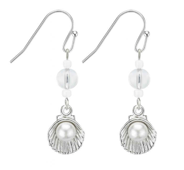 Silver tone bubble with silver shell and pearl