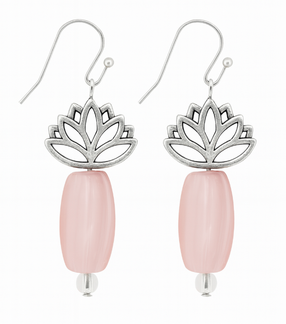 Lotus flower in silver tone with pink bead