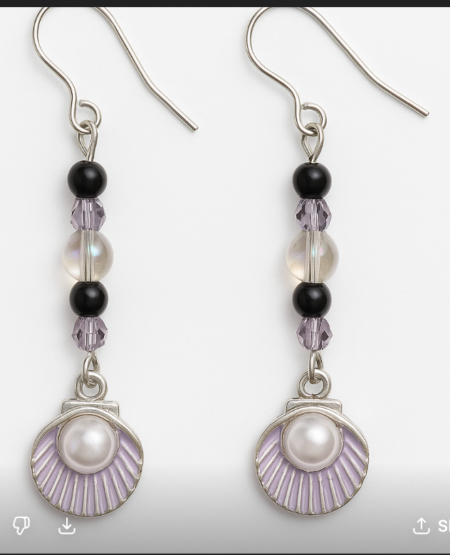 Beach purple shell with pearl earring