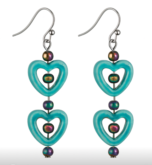 Turquoise double heart silvertone