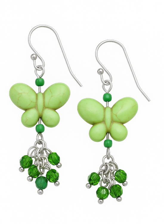 Green butterfly with green dangle crystals